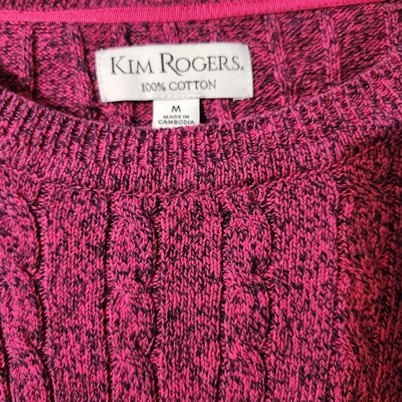 Kim Rogers Womens Sweater Size XL Petite Pink Cable Crew 100% Cotton - Picture 2 of 4